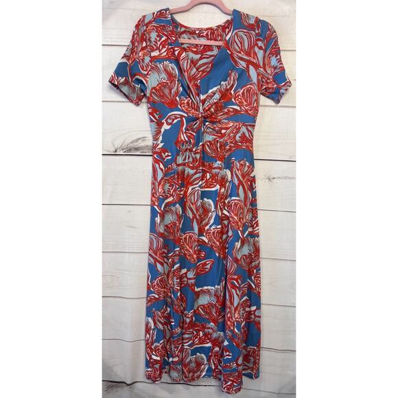 Soft Surroundings Size XS Petite Maxi Dress Red Blue White Print Easy Comfy - Picture 1 of 5